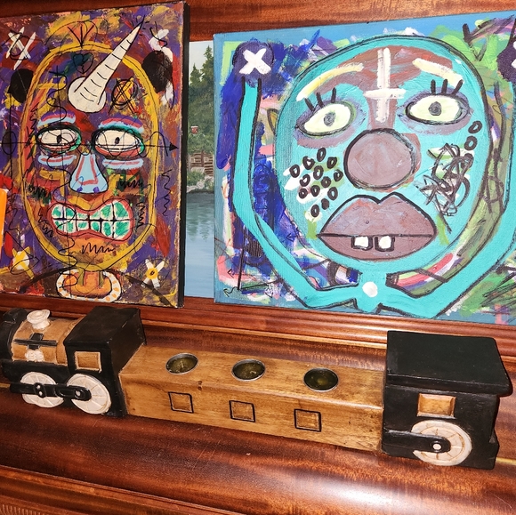 Hand Carved Wood Train Engine Votive Tealight Candle Holder Railroadiana Decor - Picture 1 of 7